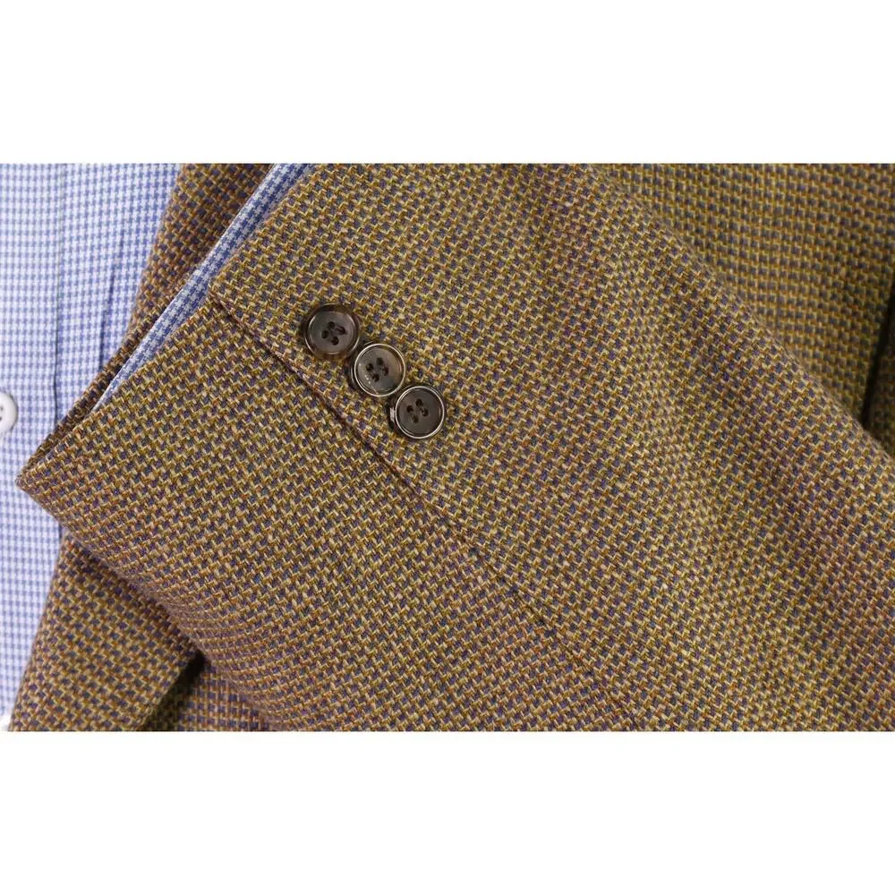 Canali Gold Blue Knit Woven 100% Cashmere Blazer Jacket 48L